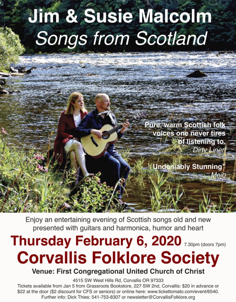 Susie and Jim Malcolm Poster 2019 | Corvallis Folklore Society